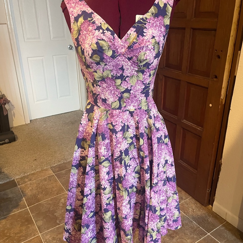 HTF Bernie Dexter Purple Floral Midi Dress